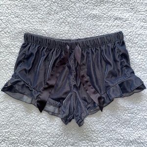 Victoria’s Secret velvet ruffled hem sleep shorts satin drawstring dark grey S